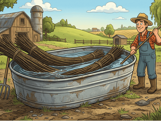 Preparing willow for basket making: Soaking - Dingdong's Garden